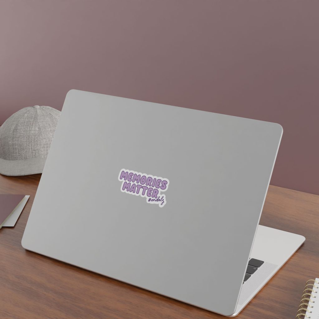 Memories Matter #endalz Sticker on a Laptop