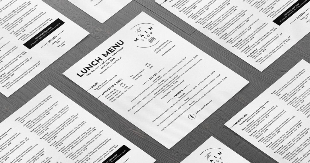 Takeout lunch menu design for The Main Stop