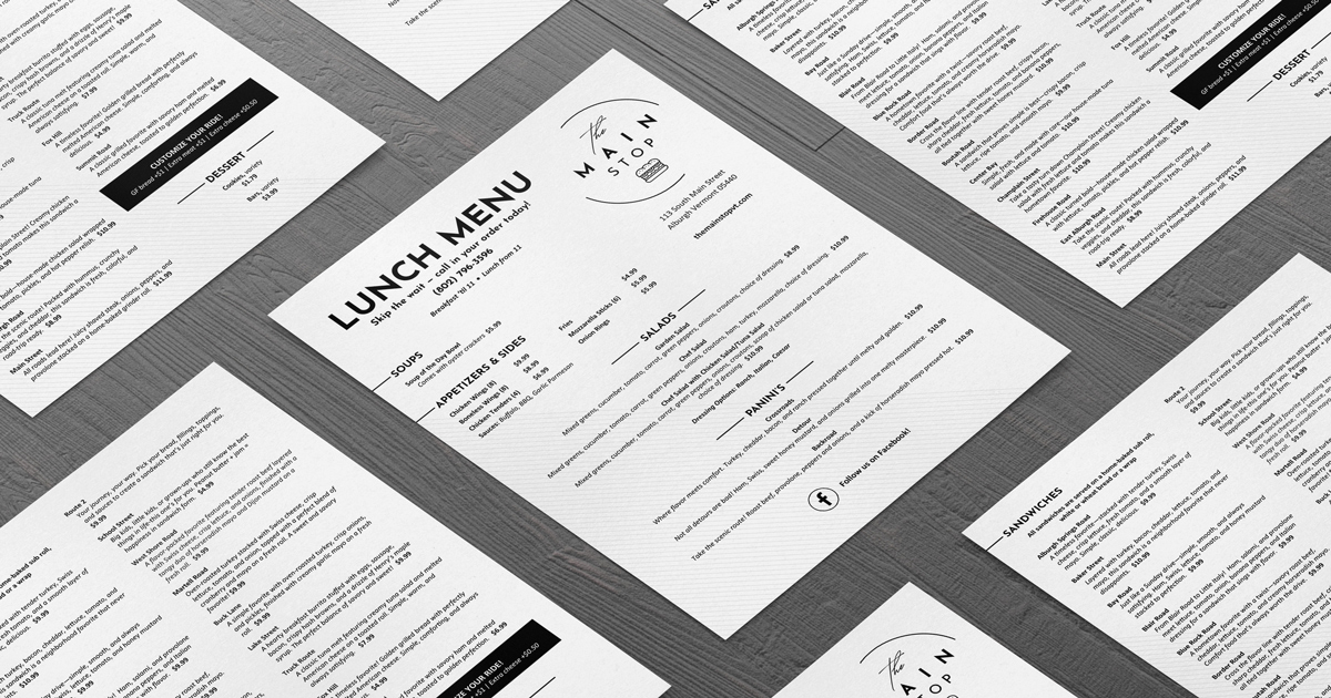 the-main-stop-lunch-menu-desgn Takeout lunch menu design for The Main Stop