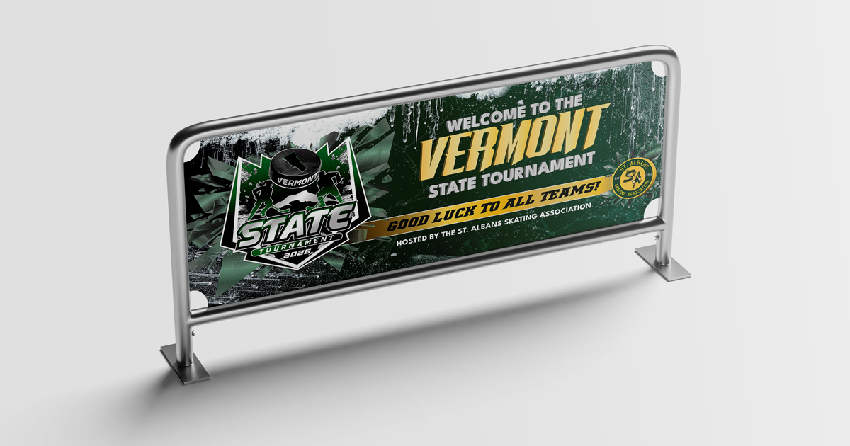 State Hockey Tournament Banner with the State Tournament Logo and Welcome to the Vermont State Tournament text
