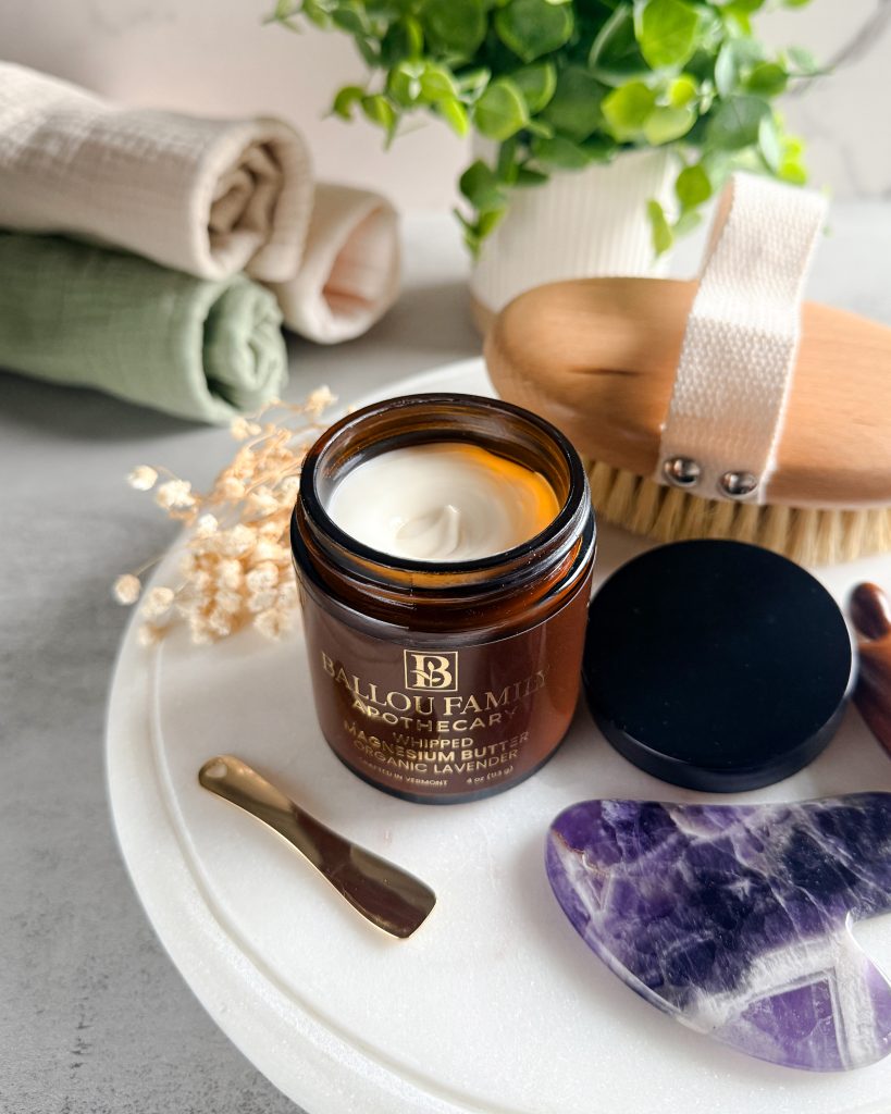 Open jar of Ballou Family Apothecary Magnesium Butter